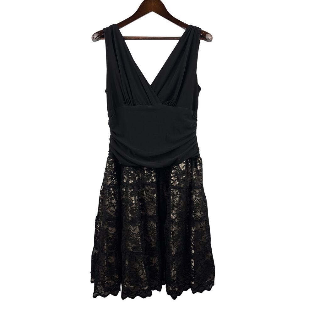 Women’s S.L.Fashions Size 16 Black Dress w/ Gold Underskirt